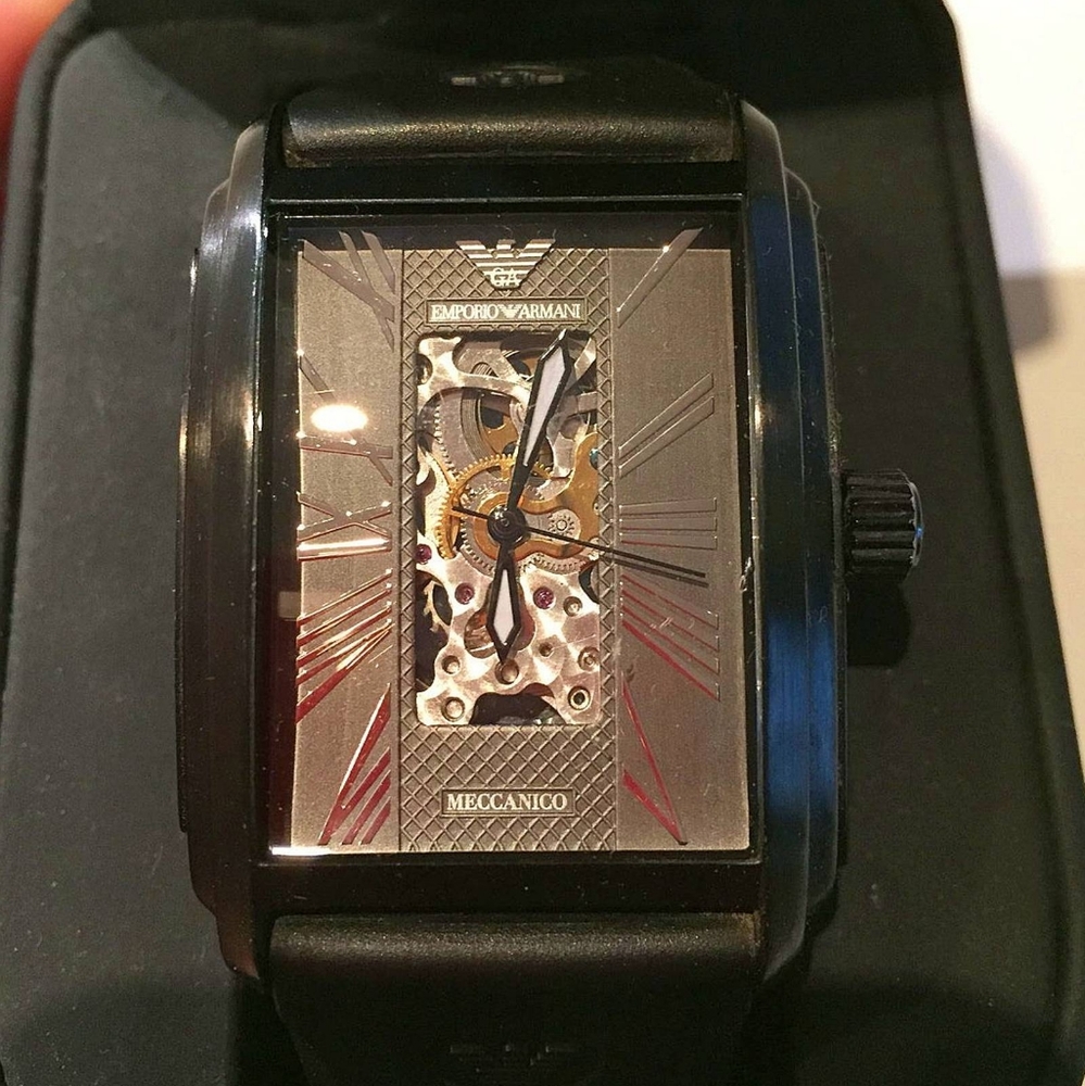 Emporio Armani Meccanico Black Rectangular Dial Silicone Strap Automatic Watch - Picture 15 of 15